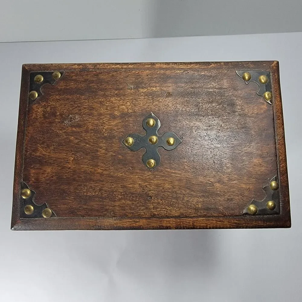 Vintage India Made Wooden Jewelry Box 4 Drawers Studded
